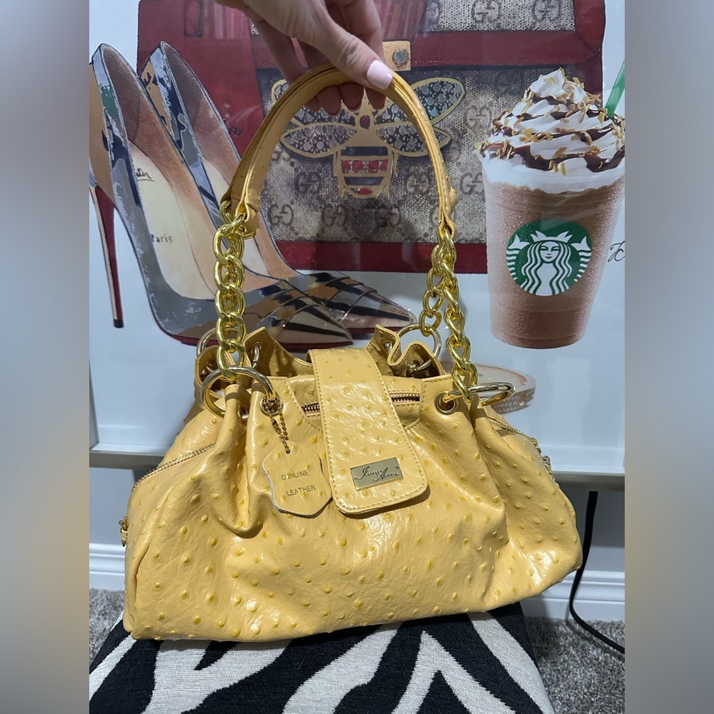 Luxurious Yellow Ostrich Leather Shoulder Bag Isabella Adam’s New